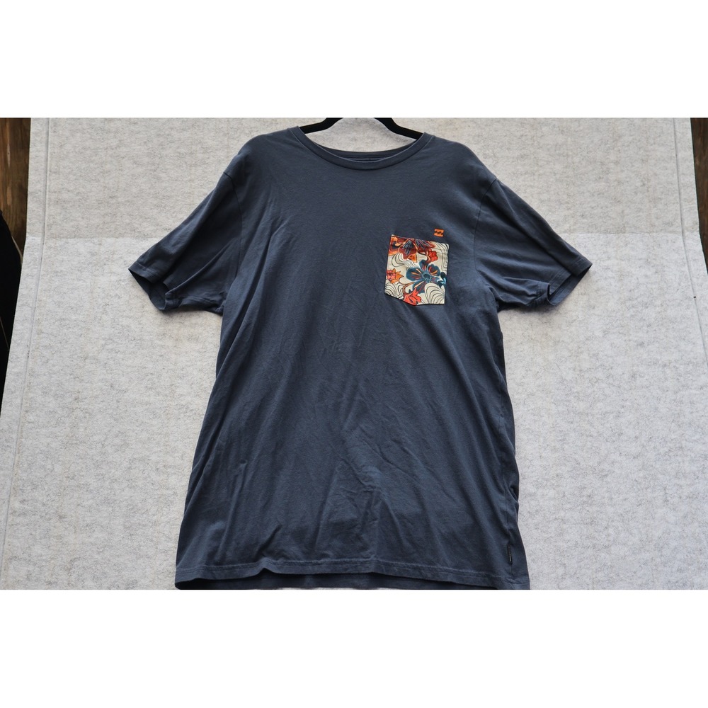 Billabong Mens XL Tailored Fit Pocket T-Shirt Blue Floral Print Cotton Tee